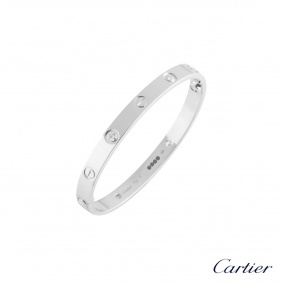 Cartier White Gold Half Diamond Love Bracelet Size 19 B6035819